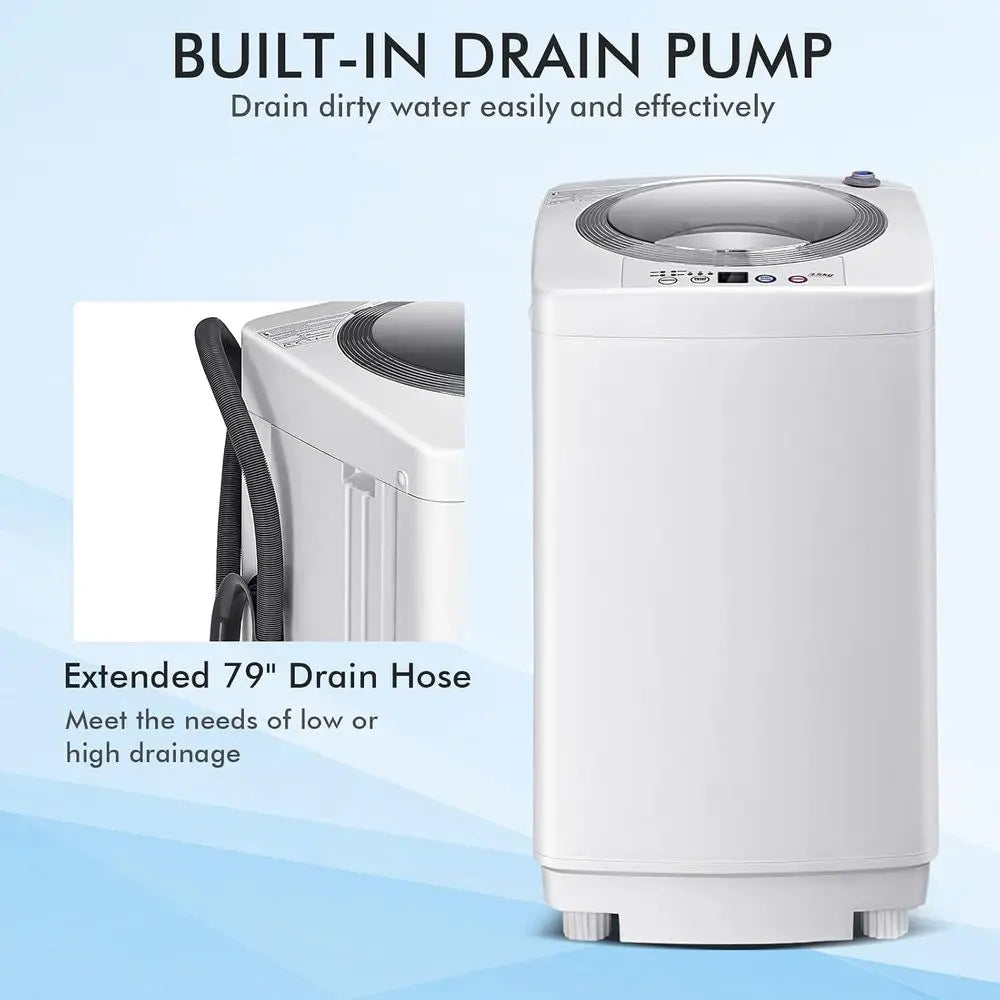 Portable Washing hine, 8Lbs acity ull-automatic Washer with 6 Wash Progs, LED Display, 3 Water Levels, Compact Laundry Washer an