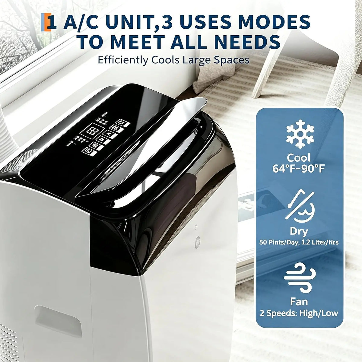 Tacleekii 12000 BTU Air Conditioner 3-in-1 AC Unit, Cools 550 Sq.Ft Portable AC with Cooling, Fan for Bedroom Home Office
