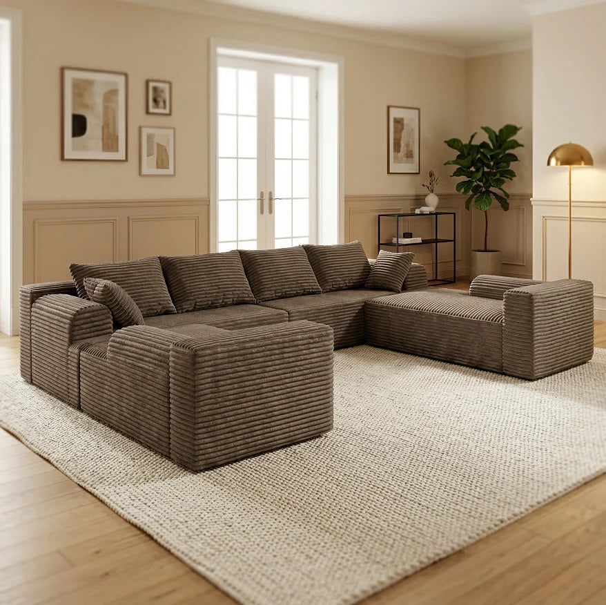 118-inch U-Shaped Sofa Bed, minimalist boneless design with no assembly required. Modular combination, skin-friendly velvet fabr