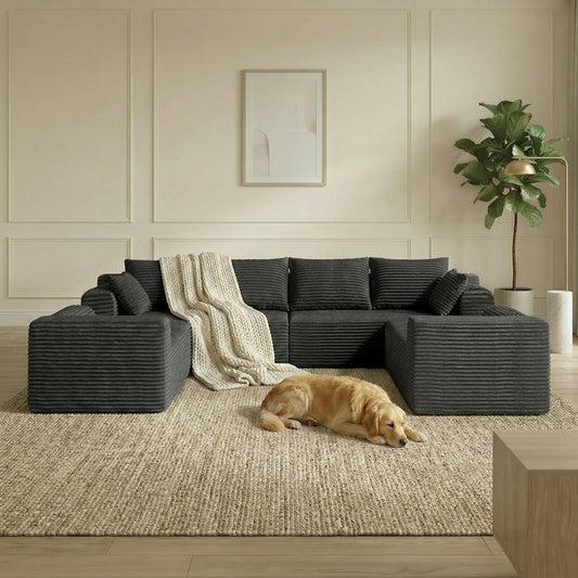 118-inch U-Shaped Sofa Bed, minimalist boneless design with no assembly required. Modular combination, skin-friendly velvet fabr