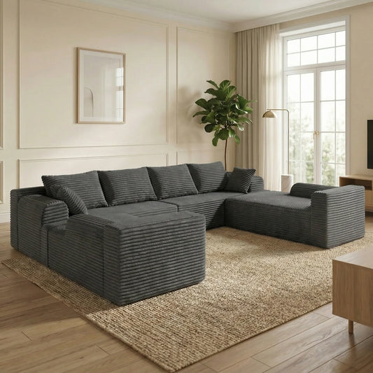 118-inch U-Shaped Sofa Bed, minimalist boneless design with no assembly required. Modular combination, skin-friendly velvet fabr