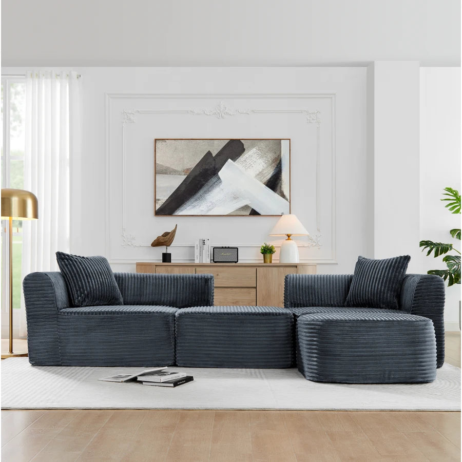 114" Cloud Sectional Couch with L-Shape Chaise, Modular Sofa with Movable Ottoman, Upholstered Couches for Living Room Bedroom,