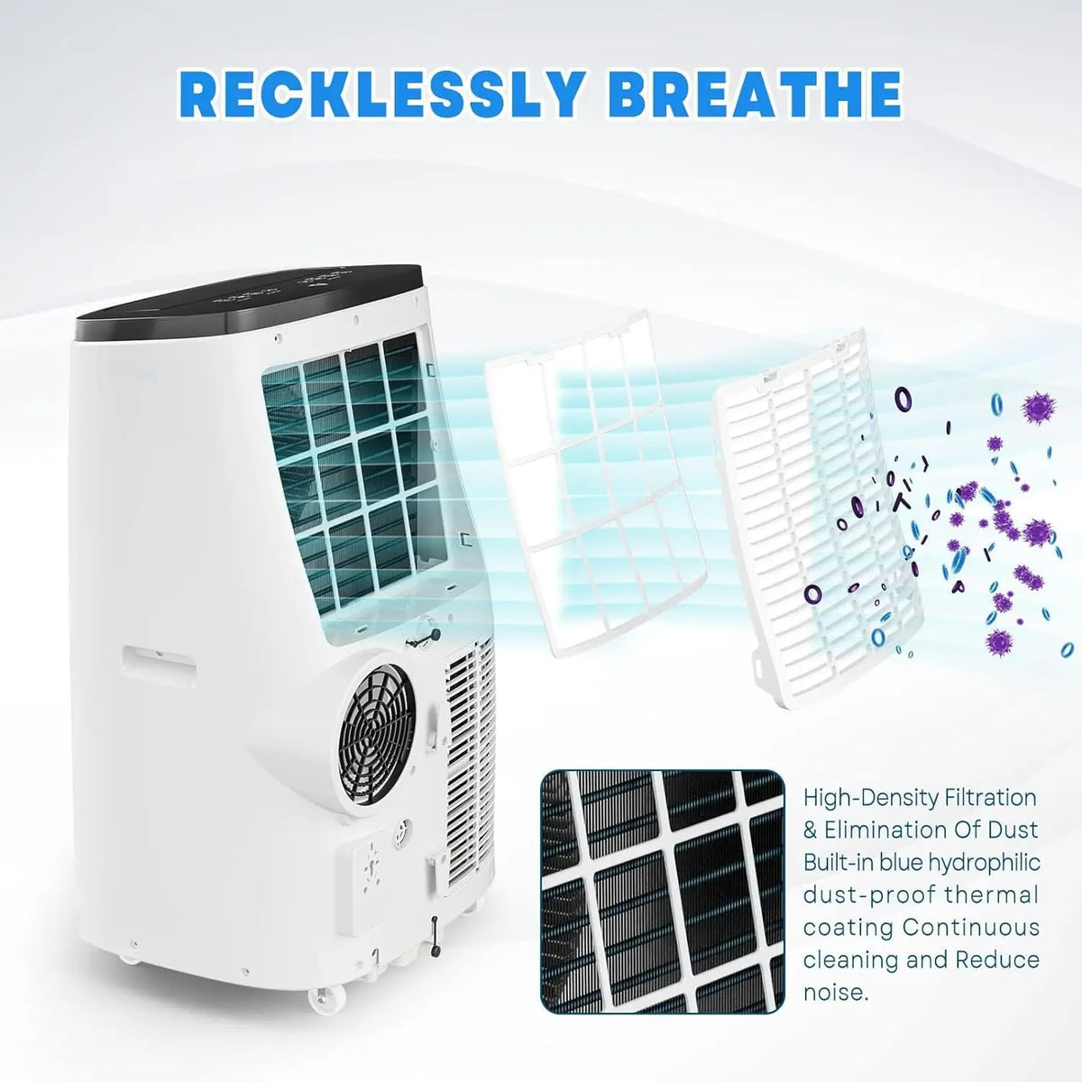 14000 BTU Portable Air Conditioner - 3-in-1 AC with Fan & Dehumidifier - Quiet, Energy Efficient, LED Display, Remote, 24H Timer, Window Kit - Cools Rooms up to 750 sq ft