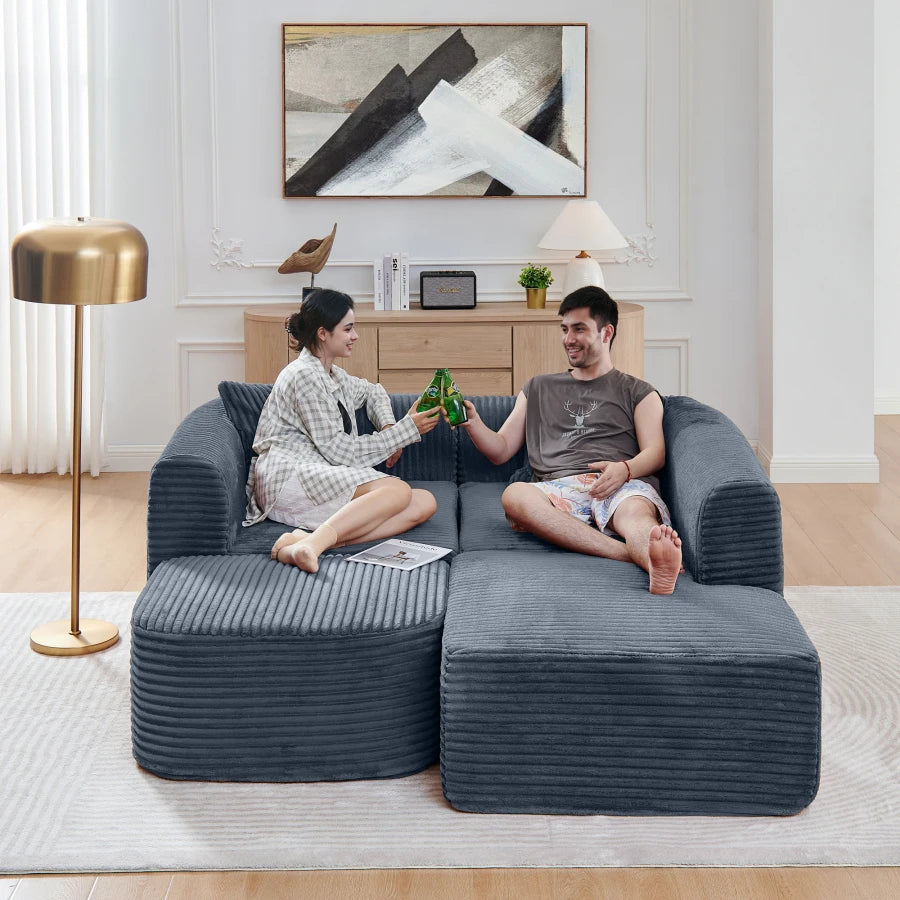 114" Cloud Sectional Couch with L-Shape Chaise, Modular Sofa with Movable Ottoman, Upholstered Couches for Living Room Bedroom,