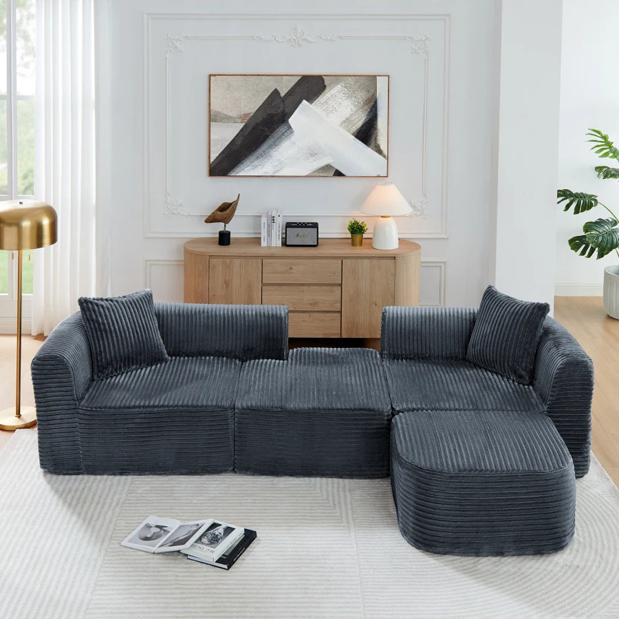 114" Cloud Sectional Couch with L-Shape Chaise, Modular Sofa with Movable Ottoman, Upholstered Couches for Living Room Bedroom,