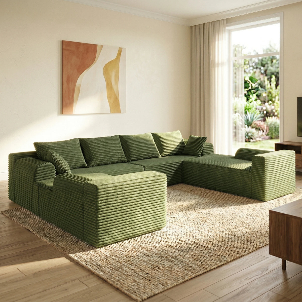118-inch U-Shaped Sofa Bed, minimalist boneless design with no assembly required. Modular combination, skin-friendly velvet fabr