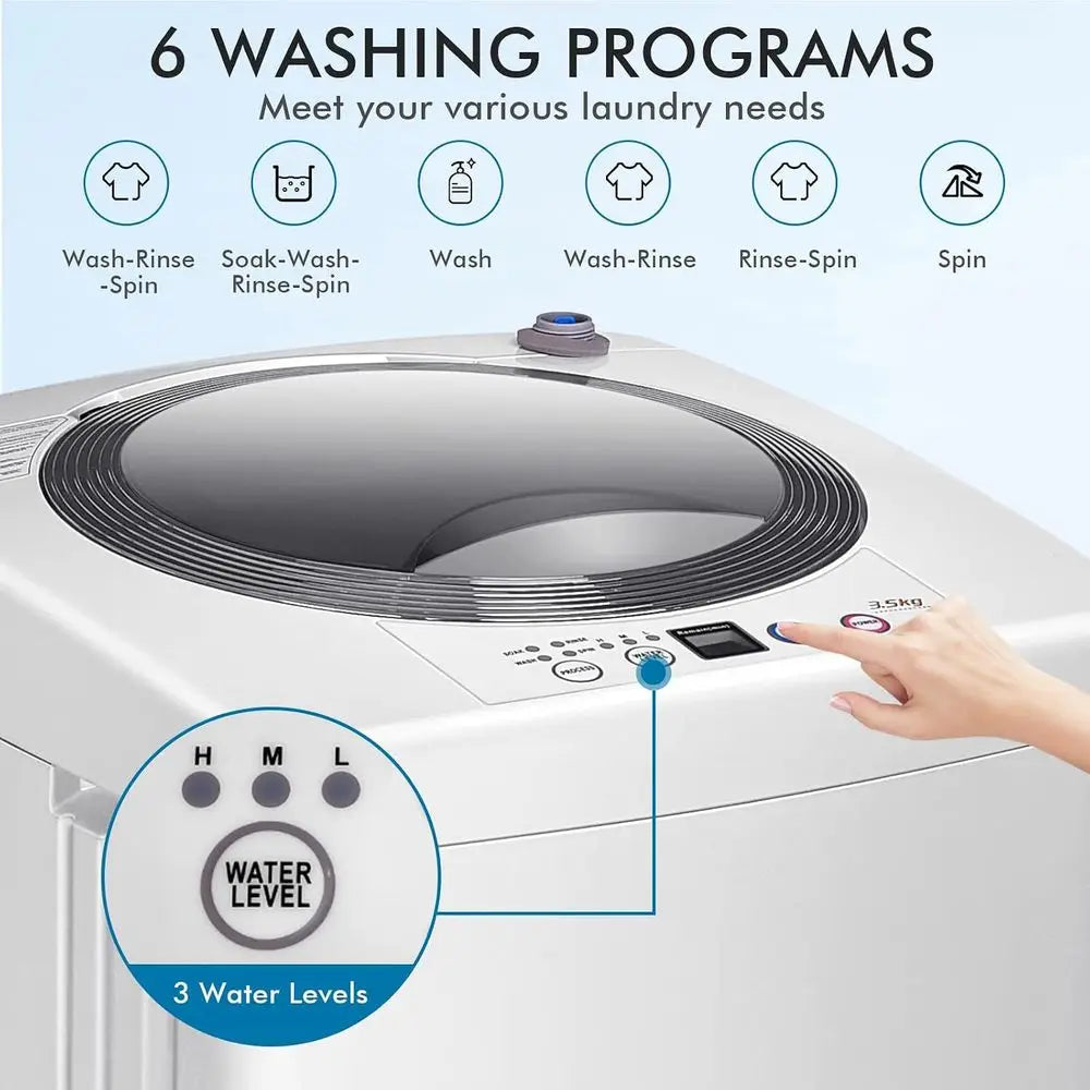 Portable Washing hine, 8Lbs acity ull-automatic Washer with 6 Wash Progs, LED Display, 3 Water Levels, Compact Laundry Washer an