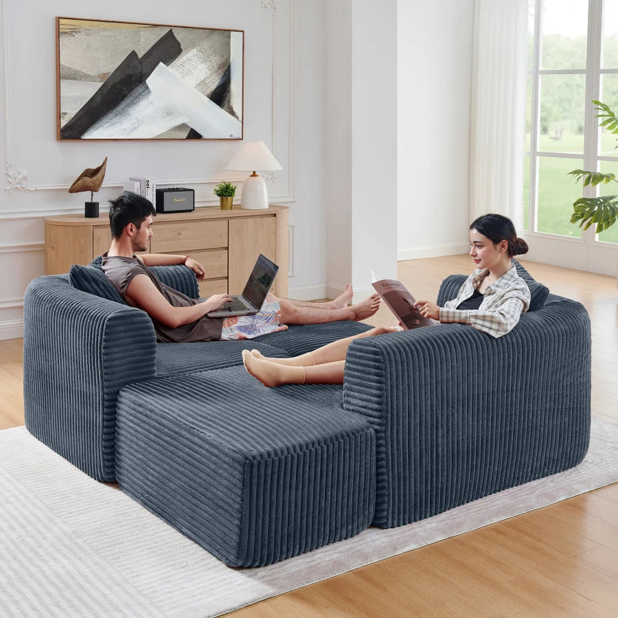 114" Cloud Sectional Couch with L-Shape Chaise, Modular Sofa with Movable Ottoman, Upholstered Couches for Living Room Bedroom,