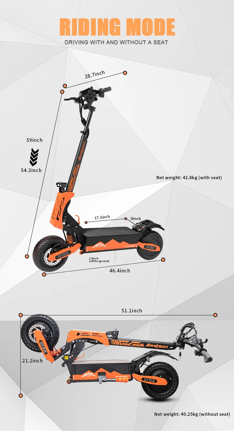 Arwibon 5600W Electric Scooter for Adults Dual Motor 46MPH Top Speed 60V27AH Battery 11-inch Off-Road Tires Sport Folding Design