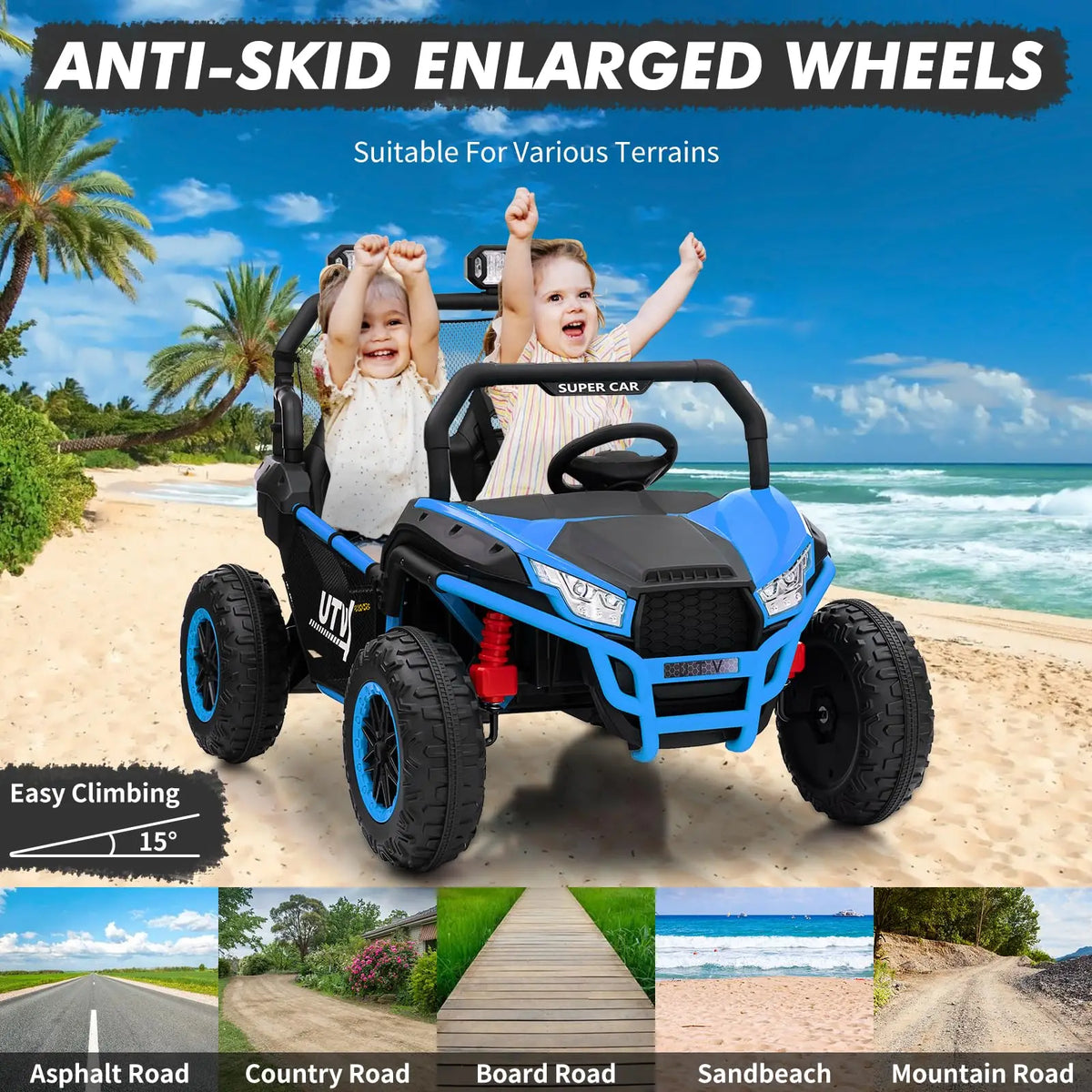 24V 2 Seater Kids Ride On UTV, 400W Electric Off Road Car With Remote Control, Metal Frame, LED Lights, 3 Speeds, Wide Seat