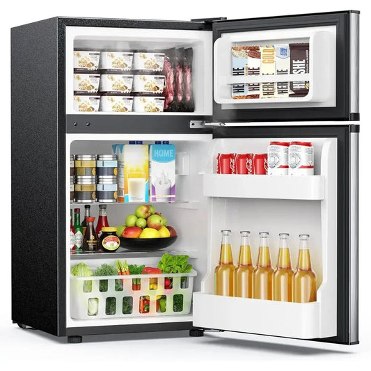 Compact 3.2 Cu.ft Refrigerator with Freezer, Ideal for 2-Door, Bedroom, Dorm, or Office - Efficient Storage and Cooling for Beve