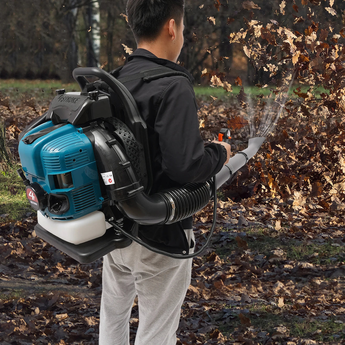 75.6CC Gasoline Leaf Blower 4 Stroke Cordless Petrol Backpack Leaf Air-cooled Blower for Yard Garden Lawn Care&Street Cleaning