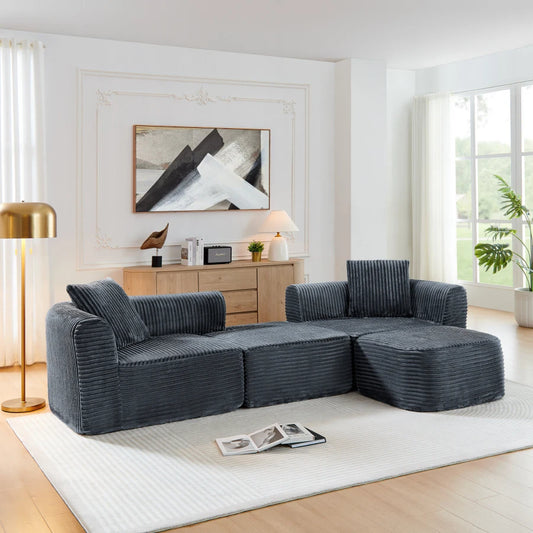 114" Cloud Sectional Couch with L-Shape Chaise, Modular Sofa with Movable Ottoman, Upholstered Couches for Living Room Bedroom,