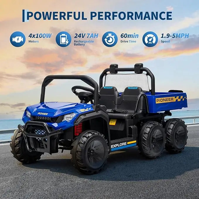 24V Ride on Toys, 2 Seater Dump Truck Car for Kids 4-8,4WD Electric Tractor with Remote Control, Dump Bed 3 Speed Music Player