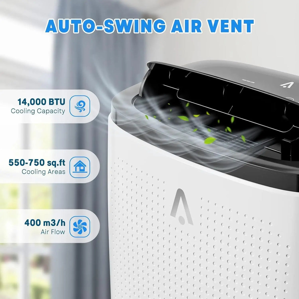 14000 BTU Portable Air Conditioner - 3-in-1 AC with Fan & Dehumidifier - Quiet, Energy Efficient, LED Display, Remote, 24H Timer, Window Kit - Cools Rooms up to 750 sq ft