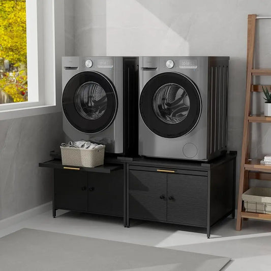 ZealWe 2 Pack 29" Laundry Pedestal or Washer and Dryer,700LBS ,Black | 4 Anti-Tipping Panel Unil Washing hine Stand with Adjusta