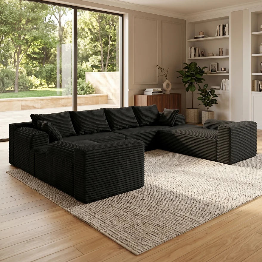 118-inch U-Shaped Sofa Bed, minimalist boneless design with no assembly required. Modular combination, skin-friendly velvet fabr