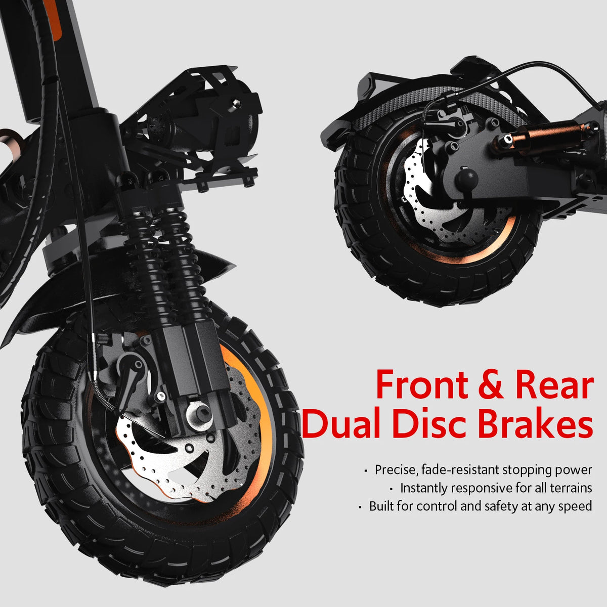 Off Road Electric Scooter, 48V 13AH 1200W Motor Folding E-Scooter, 11" All Terrain Tires, Dual Suspension & Side Light, Up to 31Mph & 25 Miles for Adult