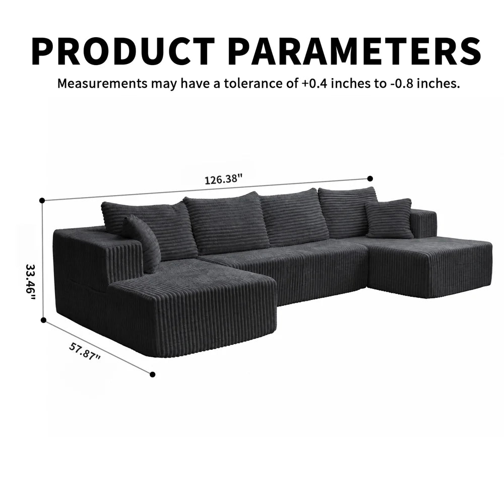 126" Free Combination Cloud U Shaped Modular Sectional Couch,Modern Minimalist Upholstered Deep Seat Couches, Comfort U Shaped Sofa for Living Room Boneless Lounge Sofa