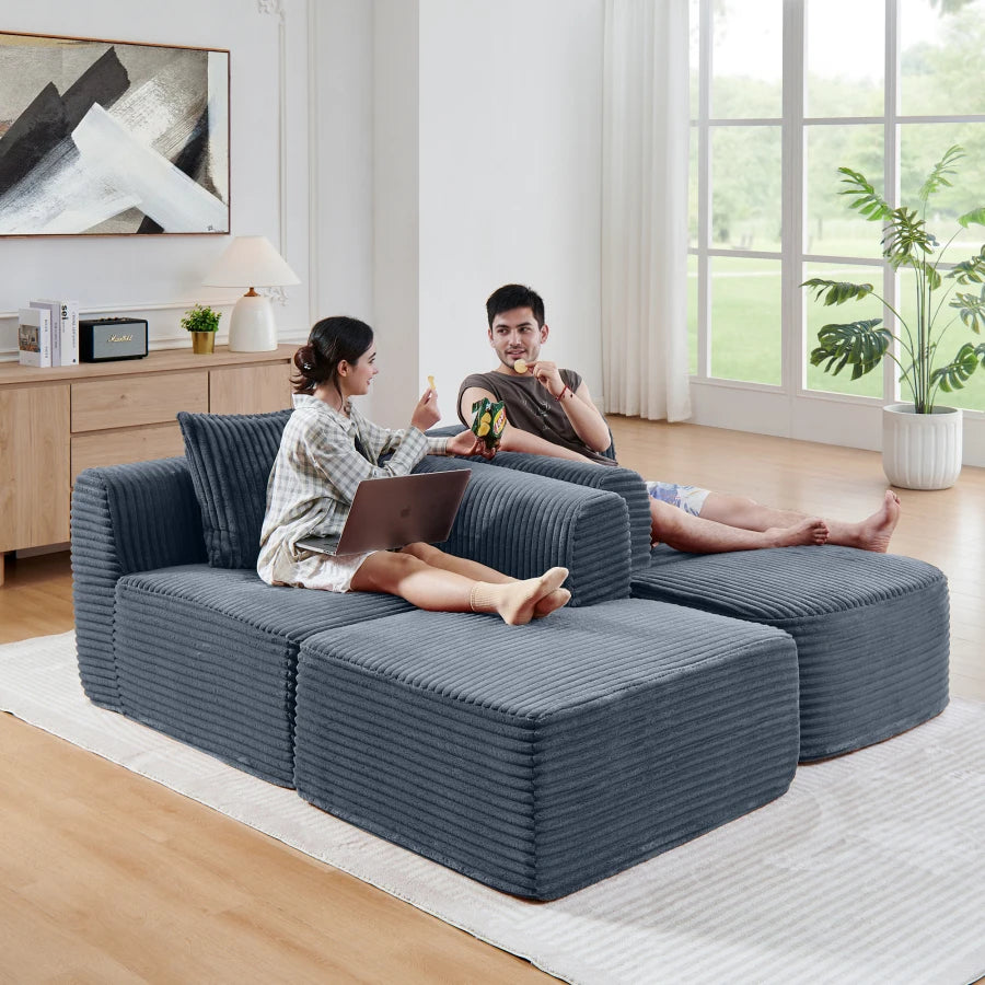 114" Cloud Sectional Couch with L-Shape Chaise, Modular Sofa with Movable Ottoman, Upholstered Couches for Living Room Bedroom,