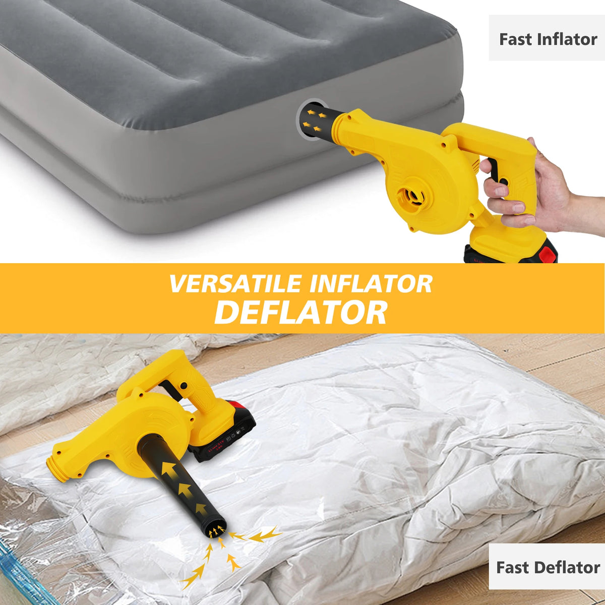 2-in-1 Cordless Air Blower Leaf Blower 21V Portable Vacuum Cleaner With 2x2.0Ah Battery and Charger for Lawn Care Cleaning Dust