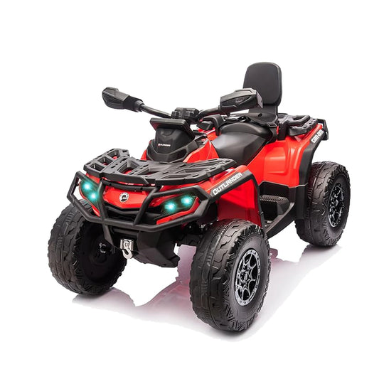 4 Wheel Kids ATV, Bombardier Licensed Electric ATV, 12V Ride On Toy Car, Battery Powered Vehicle w/2-Seater, LED Lights, Music, USB, 2-4 Mph Safety Speed for Toddler 3-8