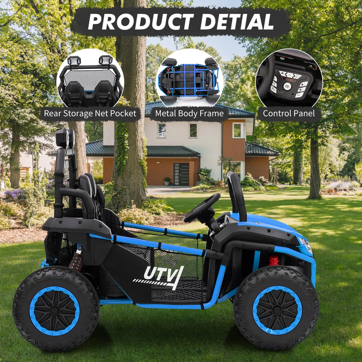 24V 2 Seater Kids Ride On UTV, 400W Electric Off Road Car With Remote Control, Metal Frame, LED Lights, 3 Speeds, Wide Seat