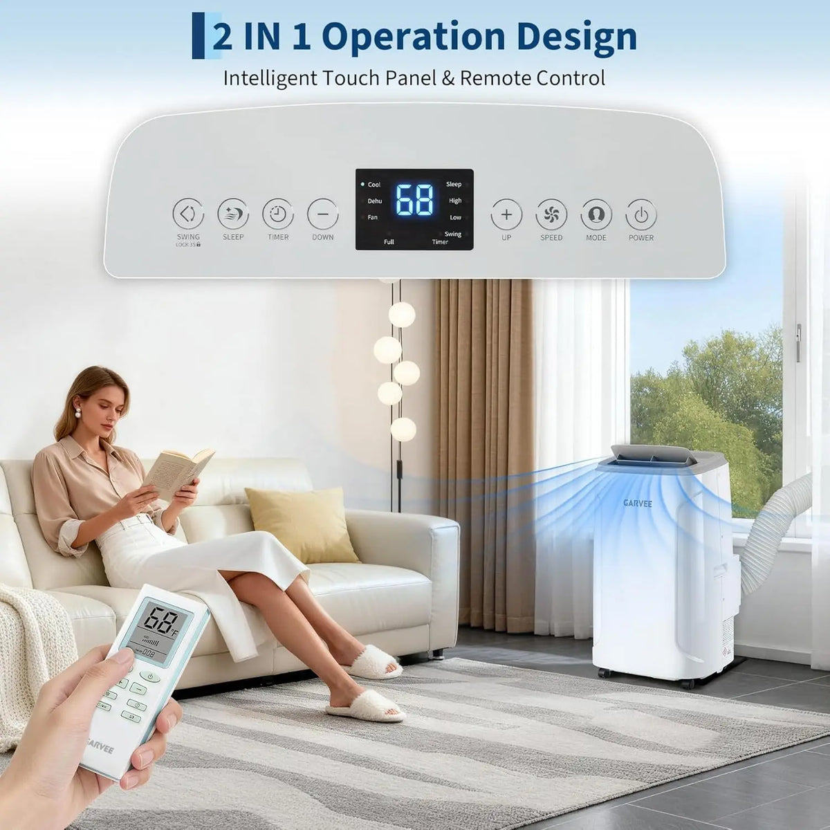 Tacleekii 14,000 BTU Portable Air Conditioner 3-in-1 AC Dehumidifier Fan with Remote Control & LED Touch Panel Cools Up to 750 Sq Ft 360° Wheels & Window Kit - for Bedroom Apartment Office