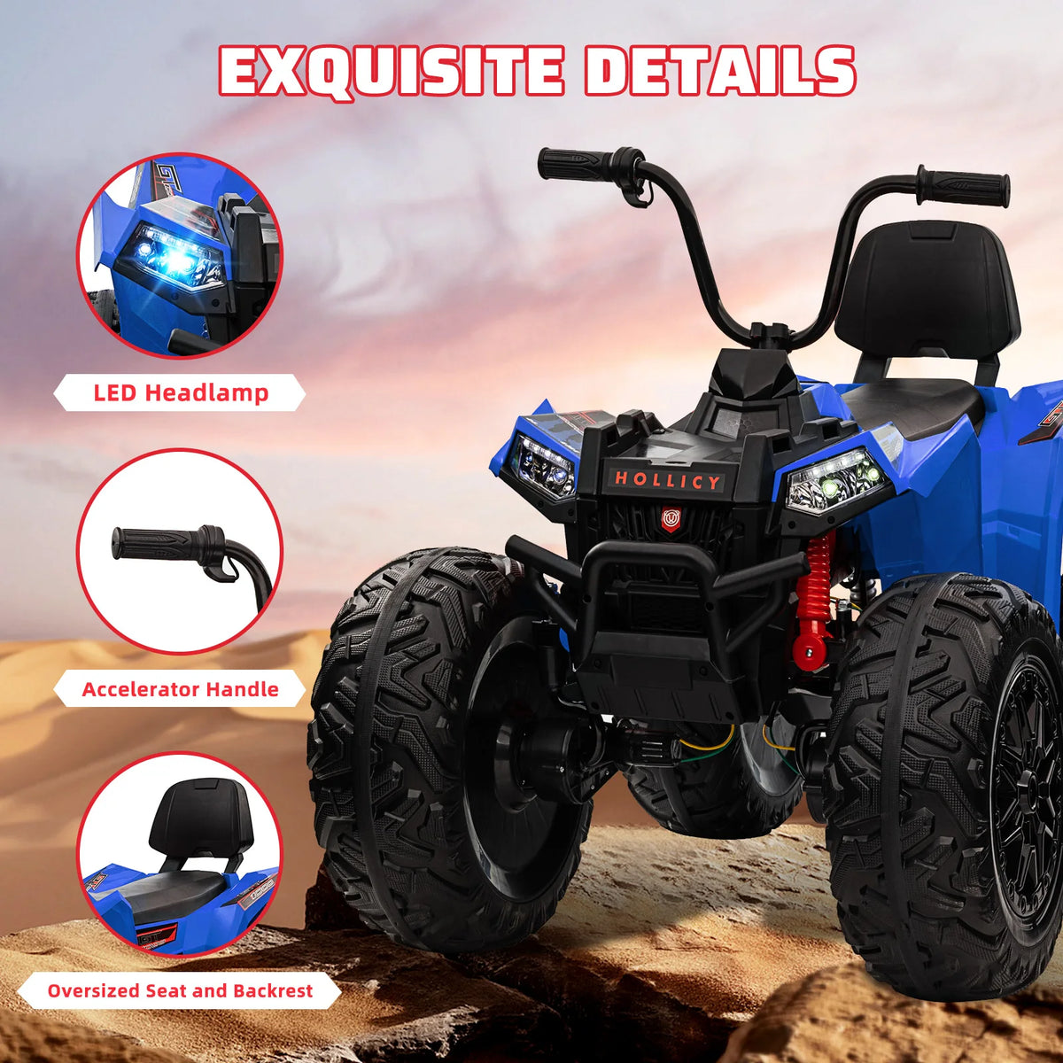 24V Kids Electric ATV 2 Seater 4WD Ride On Quad, 800W 4 Motor All Terrain Toy Car, Suspension, 5 MPH, Dual 12V 7Ah Batteries