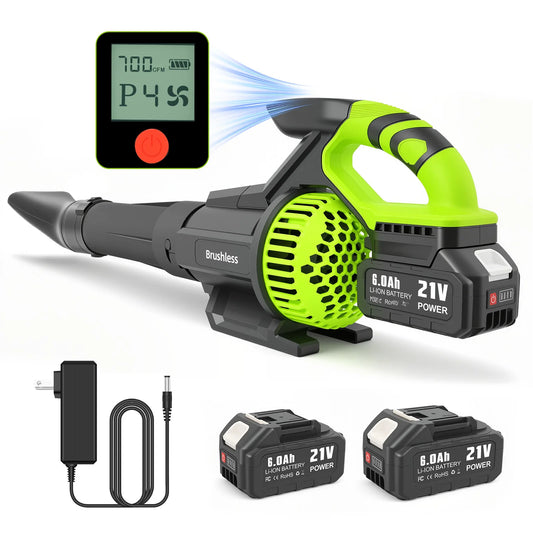21V Cordless Electric Leaf Blower Vacuum Brushless High-Speed 2-in-1 Handheld 700CFM Digital Display 4-Speed For Lawn Yard Care