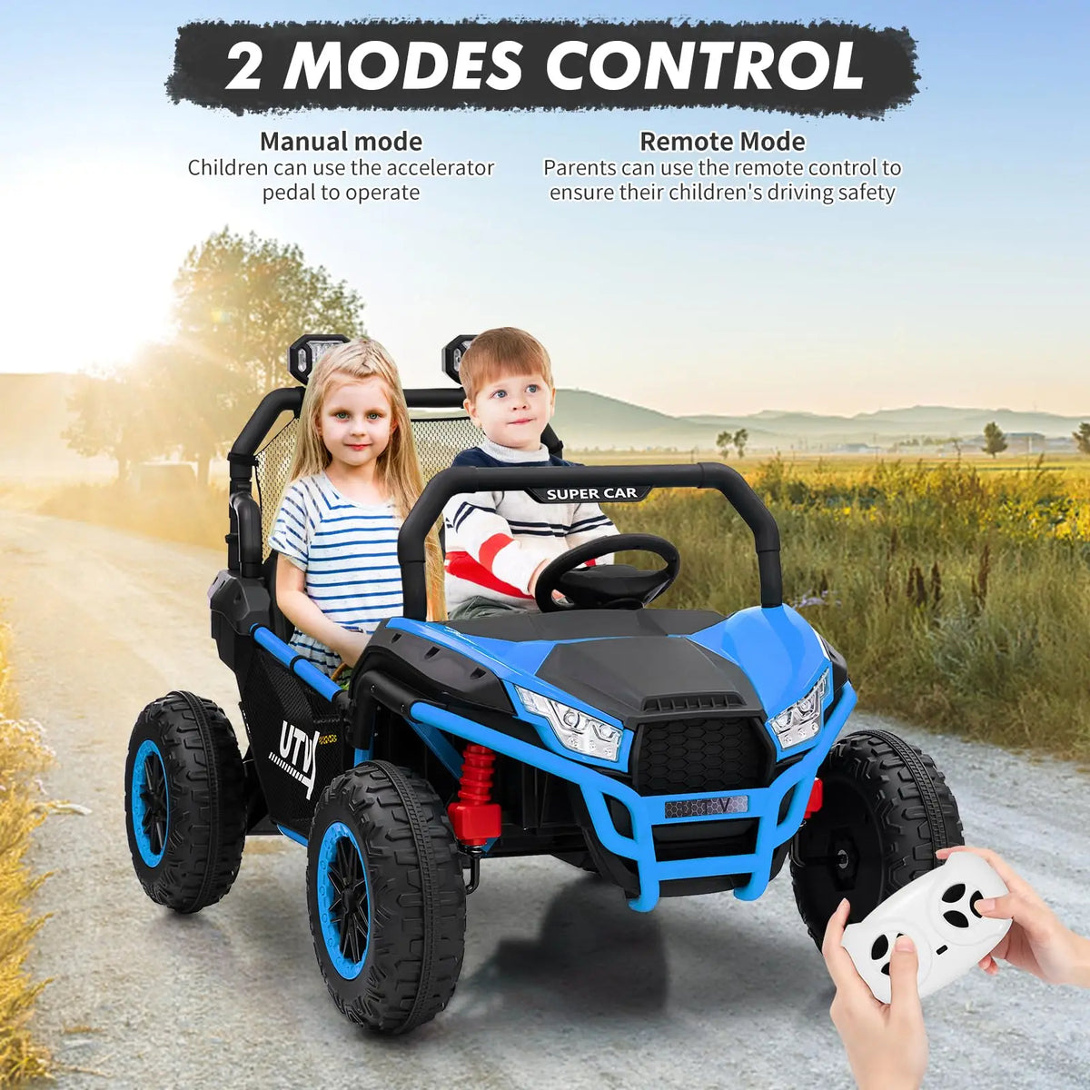 24V 2 Seater Kids Ride On UTV, 400W Electric Off Road Car With Remote Control, Metal Frame, LED Lights, 3 Speeds, Wide Seat