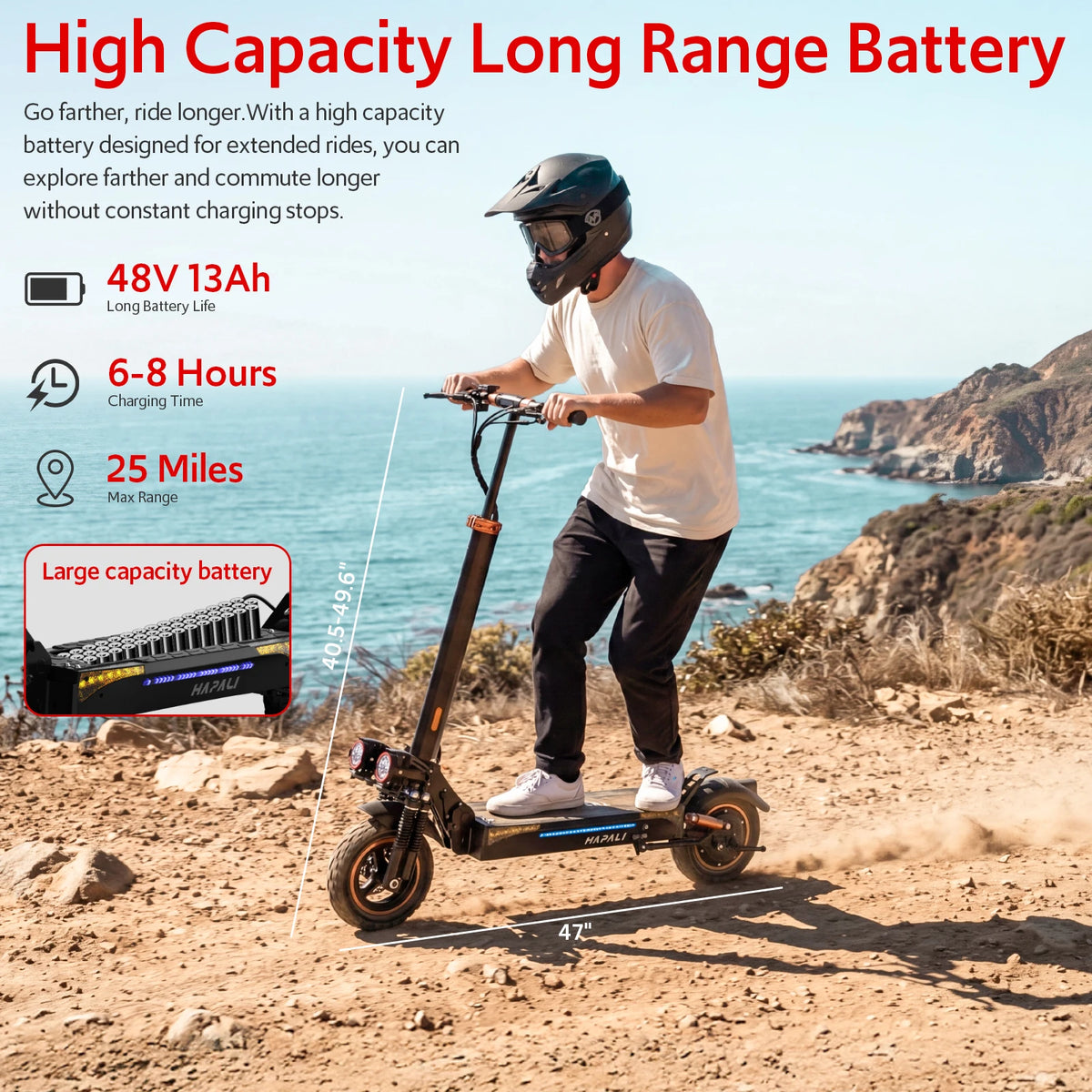 Off Road Electric Scooter, 48V 13AH 1200W Motor Folding E-Scooter, 11" All Terrain Tires, Dual Suspension & Side Light, Up to 31Mph & 25 Miles for Adult