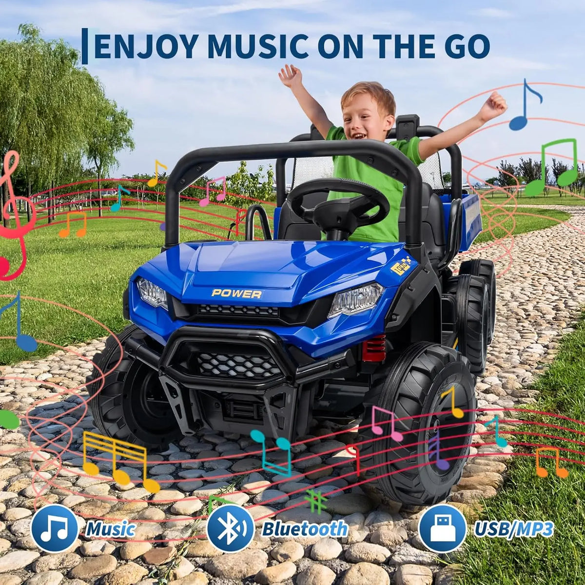 24V Ride on Toys, 2 Seater Dump Truck Car for Kids 4-8,4WD Electric Tractor with Remote Control, Dump Bed 3 Speed Music Player