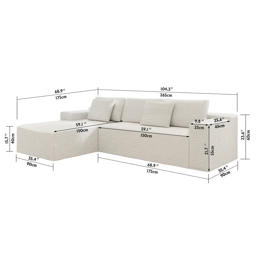 104.3*68.9"Modular sectional sofa seat, Upholstered compressed couch for living room, Bedroom, Apartment, No assembly required,