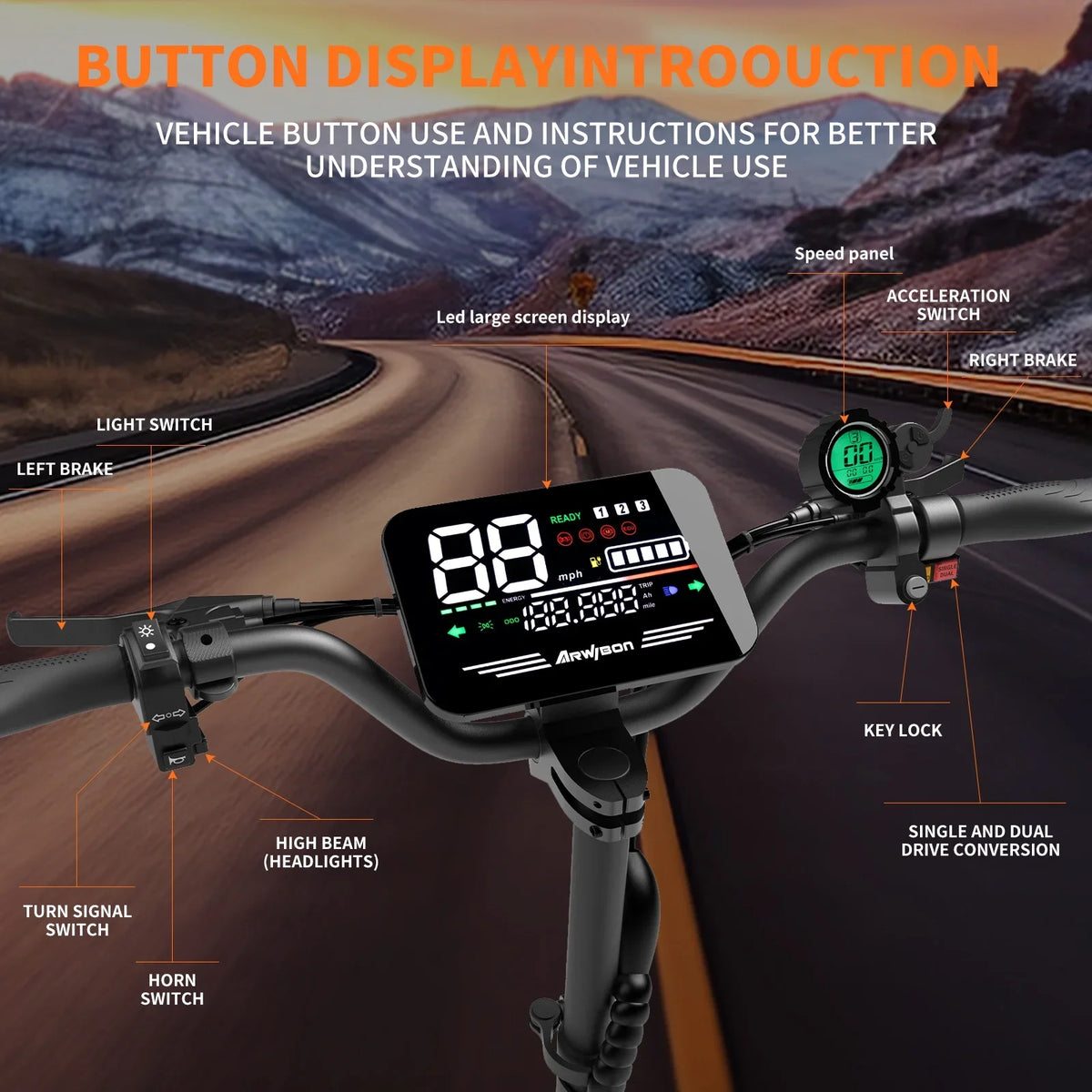 Arwibon 5600W Electric Scooter for Adults Dual Motor 46MPH Top Speed 60V27AH Battery 11-inch Off-Road Tires Sport Folding Design