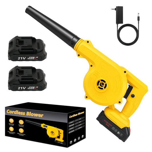 2-in-1 Cordless Air Blower Leaf Blower 21V Portable Vacuum Cleaner With 2x2.0Ah Battery and Charger for Lawn Care Cleaning Dust